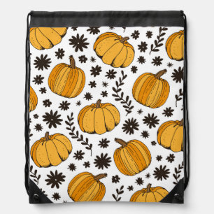 Pumpkin sketches: hand-drawn seamless pattern. drawstring bag