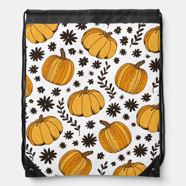 Pumpkin sketches: hand-drawn seamless pattern. drawstring bag (Front)