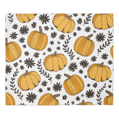 Pumpkin sketches hand_drawn seamless pattern duvet cover