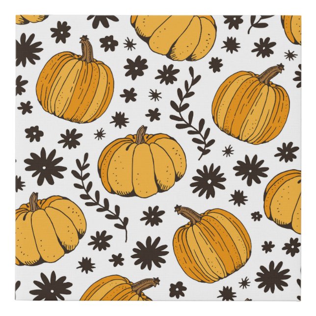 Pumpkin sketches: hand-drawn seamless pattern. faux canvas print (Front)