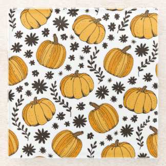 Pumpkin sketches: hand-drawn seamless pattern. glass coaster