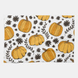 Pumpkin sketches: hand-drawn seamless pattern. kitchen towel