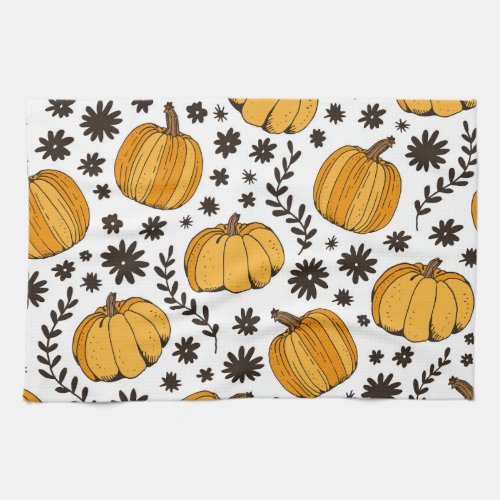 Pumpkin sketches hand_drawn seamless pattern kitchen towel