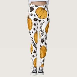 Pumpkin sketches: hand-drawn seamless pattern. leggings