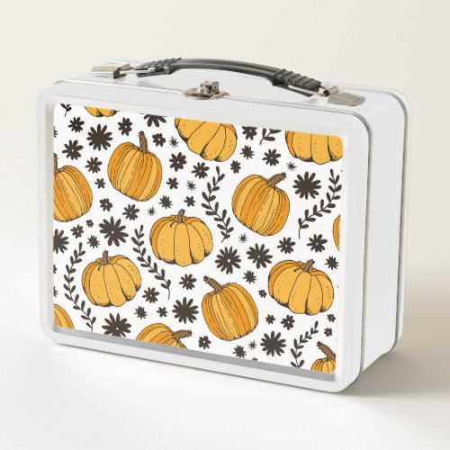 Pumpkin sketches hand_drawn seamless pattern metal lunch box