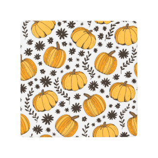 Pumpkin sketches: hand-drawn seamless pattern. metal print