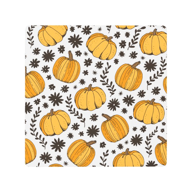 Pumpkin sketches: hand-drawn seamless pattern. metal print (Front)