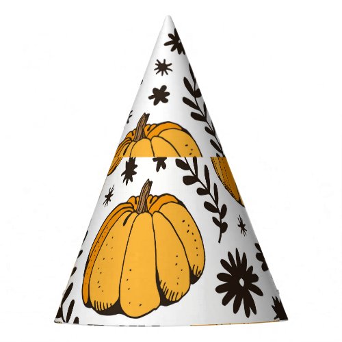 Pumpkin sketches hand_drawn seamless pattern party hat