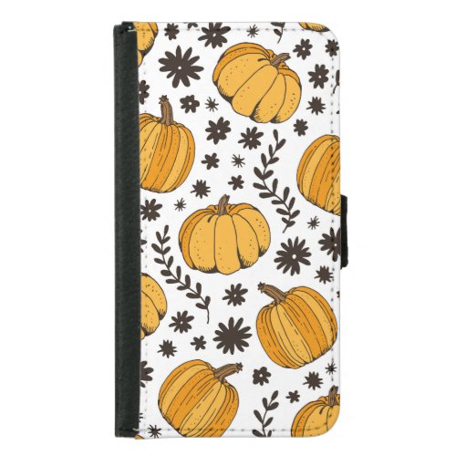 Pumpkin sketches hand_drawn seamless pattern samsung galaxy s5 wallet case