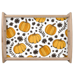 Pumpkin sketches: hand-drawn seamless pattern. serving tray