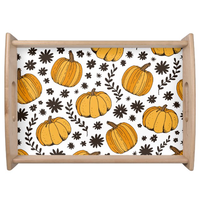 Pumpkin sketches: hand-drawn seamless pattern. serving tray (Front)