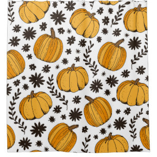 Pumpkin sketches: hand-drawn seamless pattern. shower curtain
