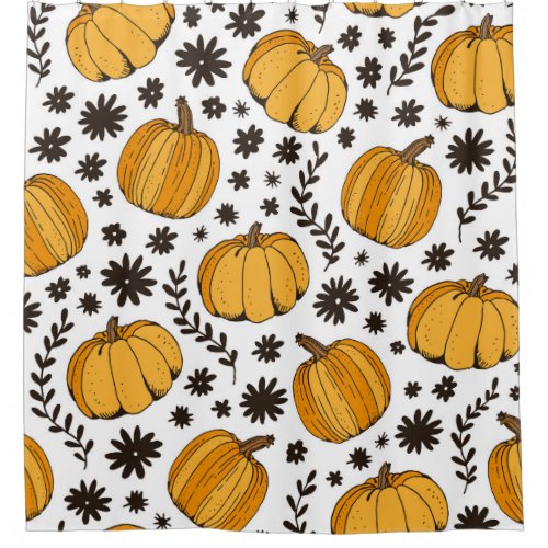 Pumpkin sketches hand_drawn seamless pattern shower curtain