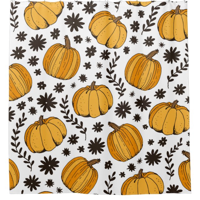 Pumpkin sketches: hand-drawn seamless pattern. shower curtain (Front)