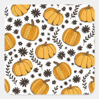 Pumpkin sketches: hand-drawn seamless pattern. square sticker