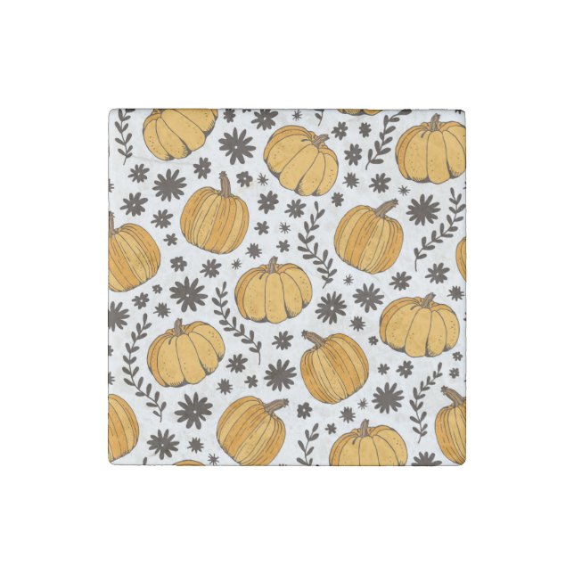 Pumpkin sketches: hand-drawn seamless pattern. stone magnet (Front)