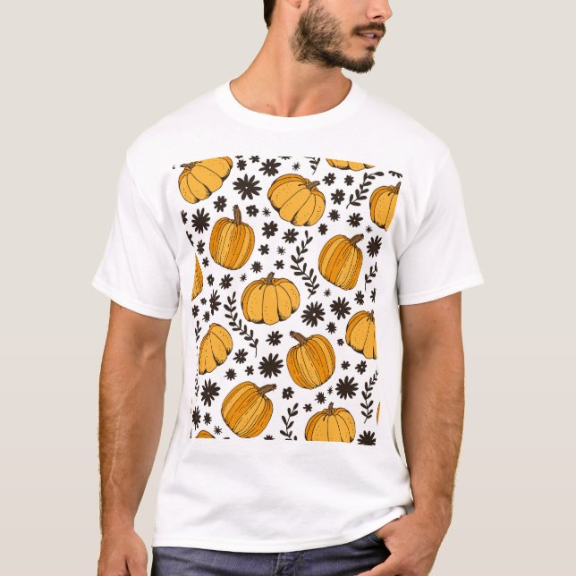 Pumpkin sketches: hand-drawn seamless pattern. T-Shirt (Front)