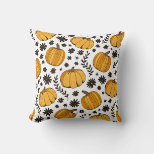 Pumpkin sketches: hand-drawn seamless pattern. throw pillow