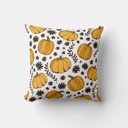 Pumpkin sketches hand_drawn seamless pattern throw pillow