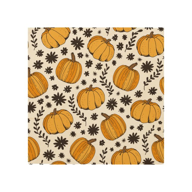 Pumpkin sketches: hand-drawn seamless pattern. wood wall art (Front)