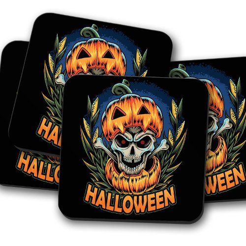 Pumpkin Skull Head  Halloween Cork Drink Coaster