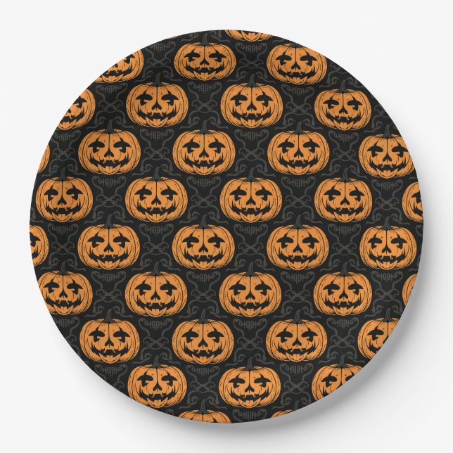 Pumpkin Skull  Paper Plates (Front)