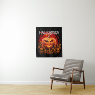 PUMPKIN SKULLS SKELETON HALLOWEEN TAPESTRY