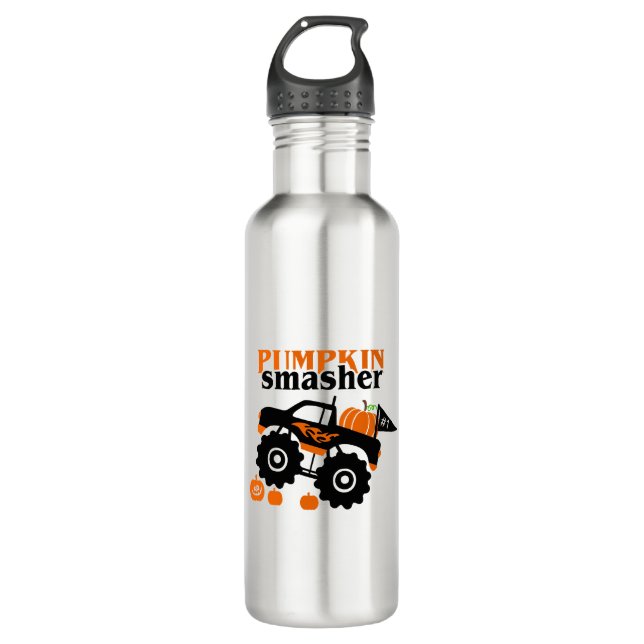 Pumpkin Smasher Boys Halloween Monster Truck Stainless Steel Water Bottle (Front)