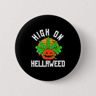 Pumpkin Smoking Weed Costume Retro Funny Halloween Button