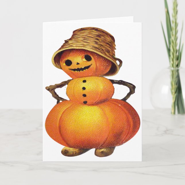 Pumpkin Snowman (Vintage Halloween Card) Card (Front)