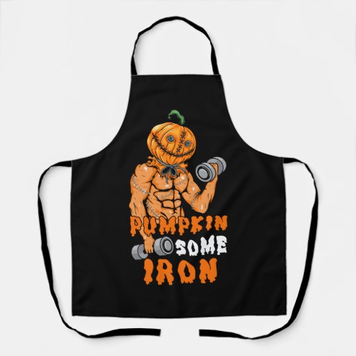 Pumpkin Some Iron Funny Halloween Gym Workout Lift Apron