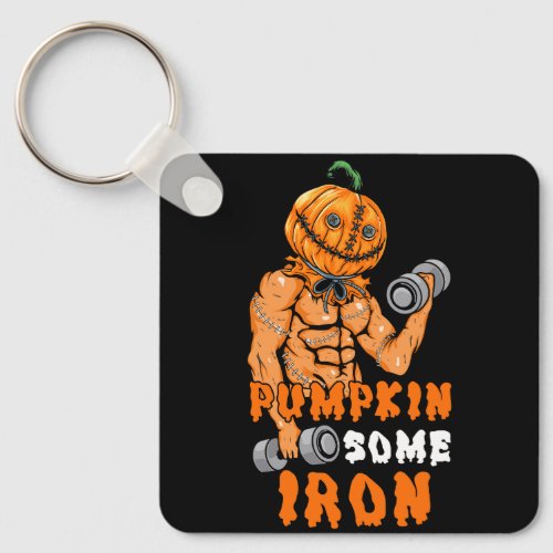 Pumpkin Some Iron Funny Halloween Gym Workout Lift Keychain