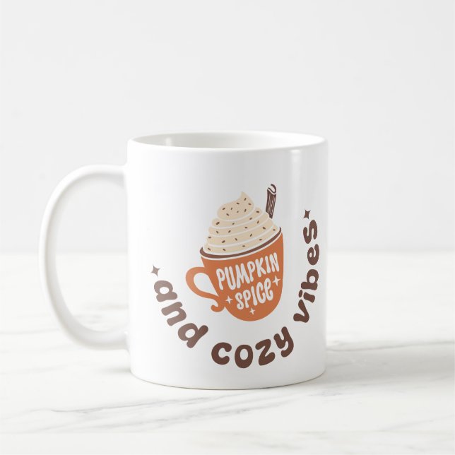 Pumpkin Spice and Cozy vibes – Cute Fall PSL  Coffee Mug (Left)