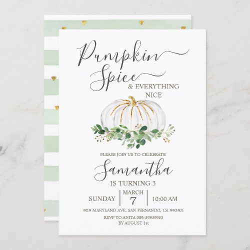 Pumpkin Spice and Everything Nice 3rd Birthday Invitation