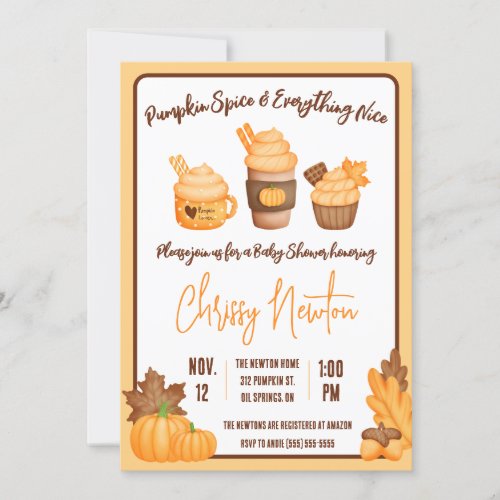 Pumpkin Spice and Everything Nice Baby Shower Invitation