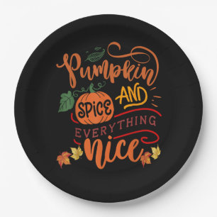 Pumpkin Spice And Everything Nice Fall Season Vint Paper Plates