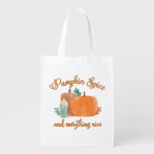 Pumpkin Spice and Everything Nice Watercolor Fall Grocery Bag