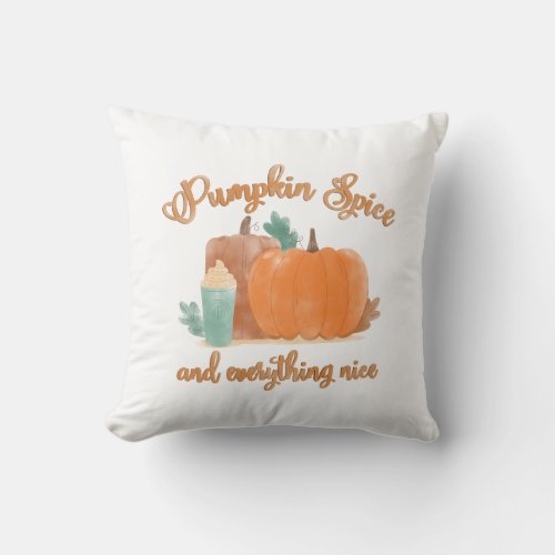 Pumpkin Spice and Everything Nice Watercolor Fall Throw Pillow