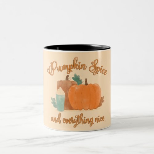 Pumpkin Spice and Everything Nice Watercolor Fall Two_Tone Coffee Mug