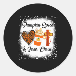 Pumpkin Spice And Jesus Christ Leopard Heart Coff Classic Round Sticker