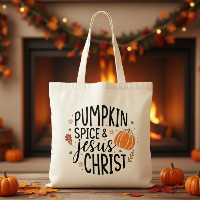 Pumpkin Spice and Jesus Christ Tote Bag (Pumpkin Spice and Jesus Christ Christian themed Autumn Inspired  Tote Bag )