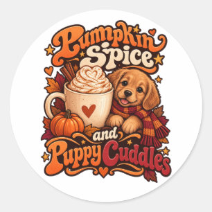 Pumpkin Spice and Puppy Cuddles Cozy Autumn Dog Classic Round Sticker