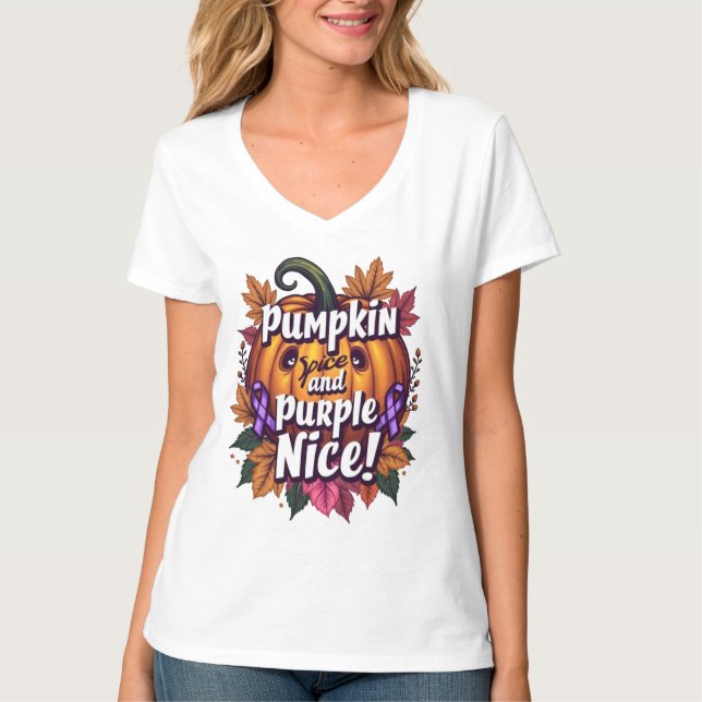 Pumpkin Spice and Purple Nice: Funny Fall Awarenes T-Shirt (Front)