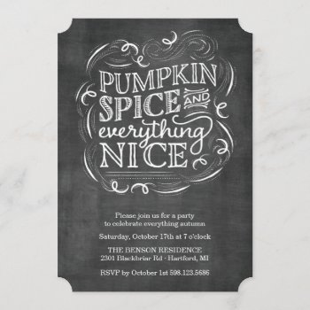 Pumpkin Spice Autumn Fall Chalk Party Invitation by BanterandCharm at Zazzle