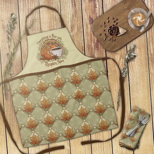 Pumpkin Spice Autumn Leaves and Stars Pattern Apron
