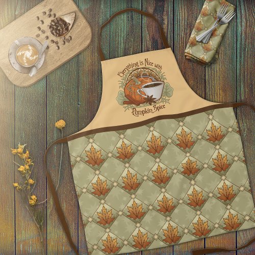 Pumpkin Spice Autumn Leaves and Stars Pattern Apron