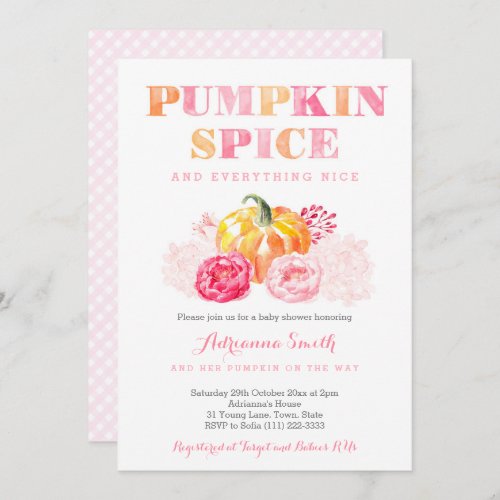 pumpkin spice baby shower fall pumpkin plaid invitation