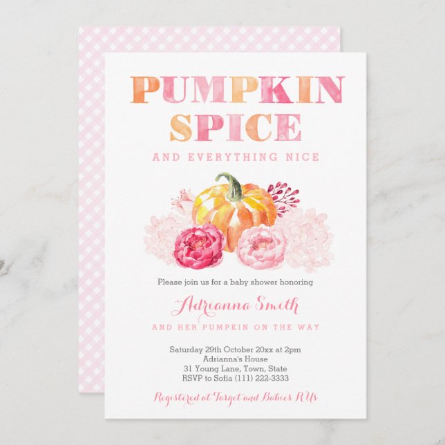 pumpkin spice baby shower, fall pumpkin plaid invitation (Front/Back)