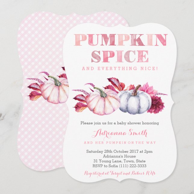 Pumpkin Spice Baby Shower invites for a Girl (Front/Back)