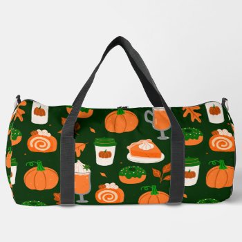 Pumpkin Spice Coffee Dark Green Duffle Bag by funnychristmas at Zazzle